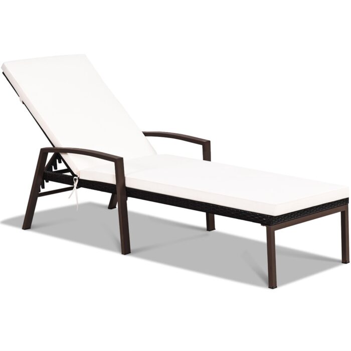 Costway Patio Rattan Lounge Chair Recliner Back Adjustable Cushioned - Image 2