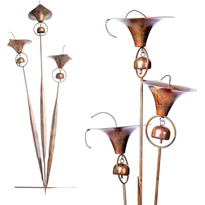 Garden Stake with Bells Bronze Outdoor Flower Decorations - Image 2