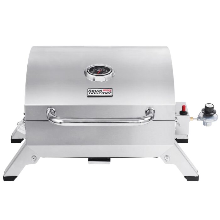 Royal Gourmet Stainless Steel Portable Gas Grill with Folding Legs and Lockable Lid