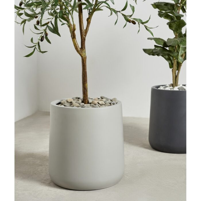 Indoor/Outdoor Large 1-Piece Nordic Minimalist Fiberstone Lightweight Round Planter Pot - 14, 11 inch Matte Finish - Image 2