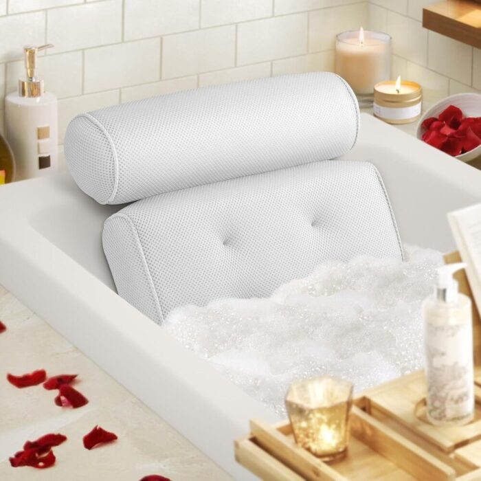 Bath Pillow Bathtub Pillow with 6 Non-Slip Suction Cups for Head,Neck and Back Support