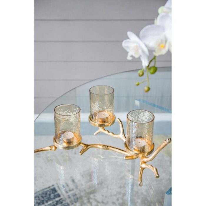Three Twig with Luster Glass Pillar Holder - 15.75" - Gold - Image 2
