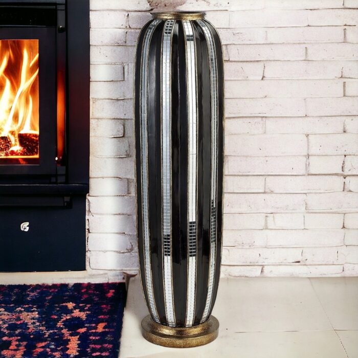 21" Polyresin Black and Silver Striped Round Floor Vase - 6.00