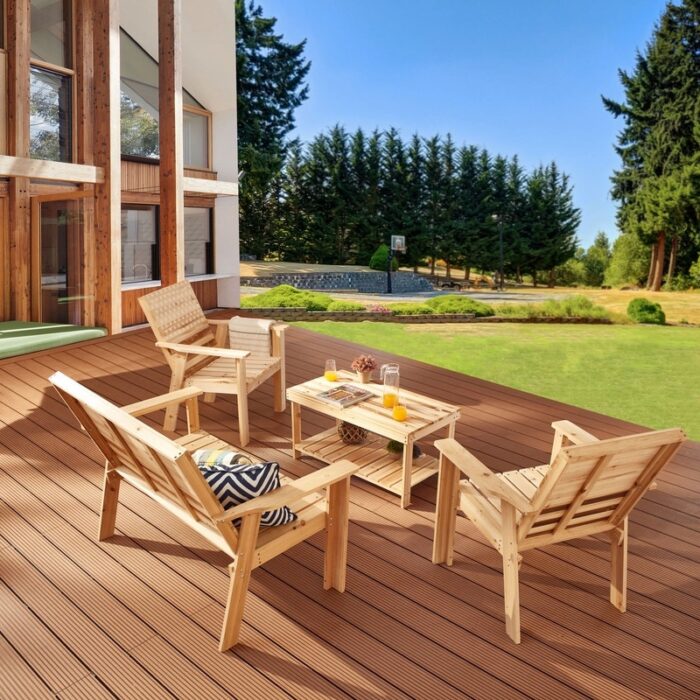 Patio Festival 4-Piece Outdoor Wood Conversation Set - Image 2