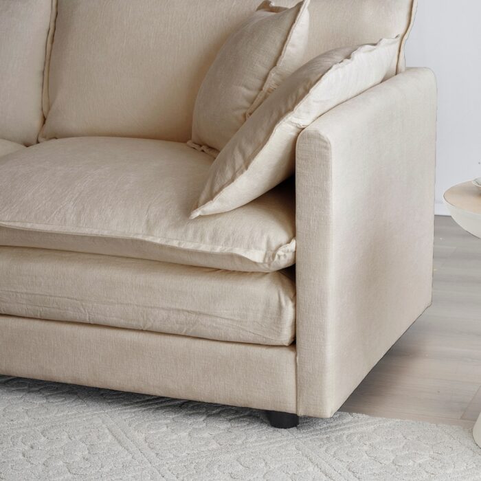 Chenille Accent Armchair Beige Convertible Seat Single Sofa w/ Pillow