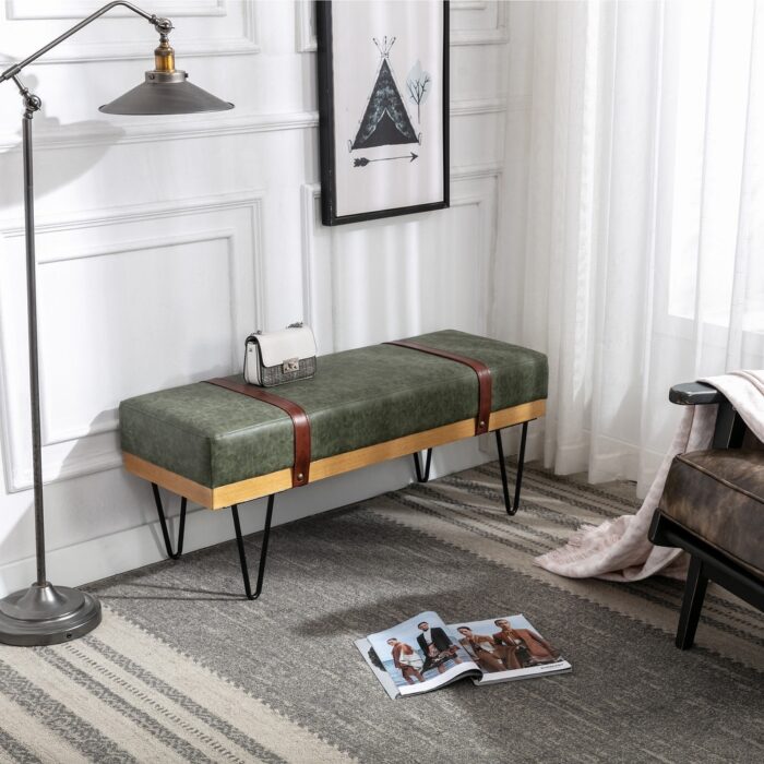 Modern Entryway Bench Bed Bench with Powder Coating Metal Legs - Image 2