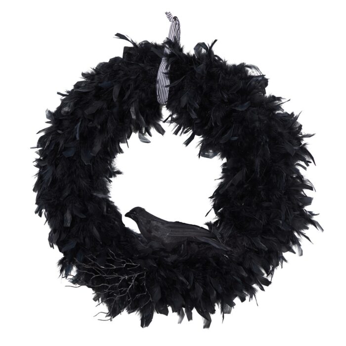 30" Halloween Raven Feather Wreath - 30