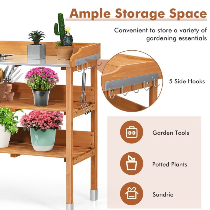 Outdoor Potting Bench Table Wooden Garden Work Station - Image 2