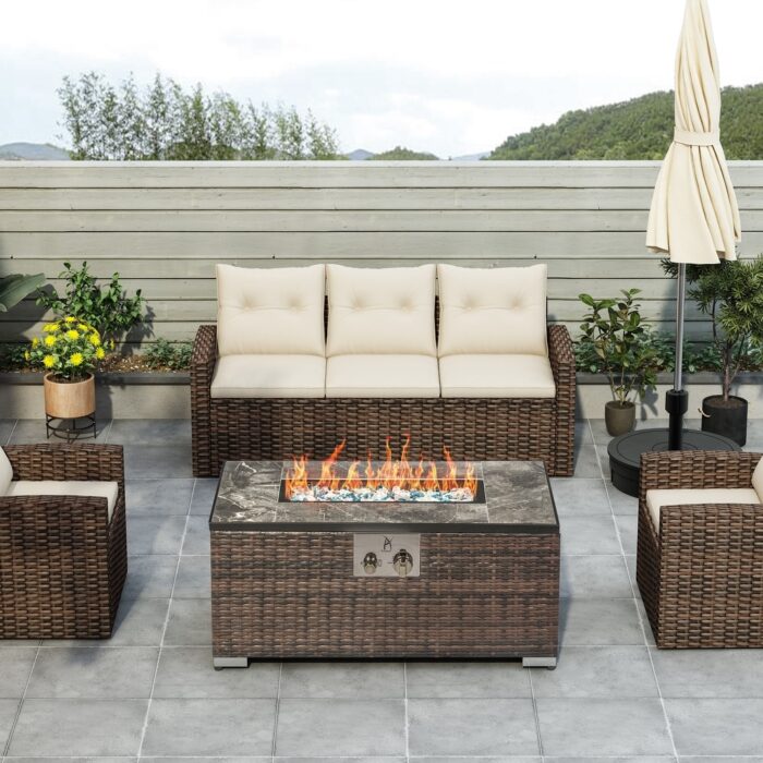Outdoor Fire Pit Table with Tile Tabletop