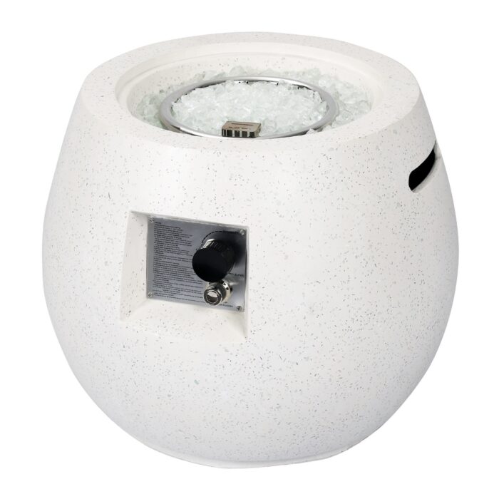 21.25 in. White Round Concrete Propane Gas Fire Pit Table 40,000 BTU with Lid