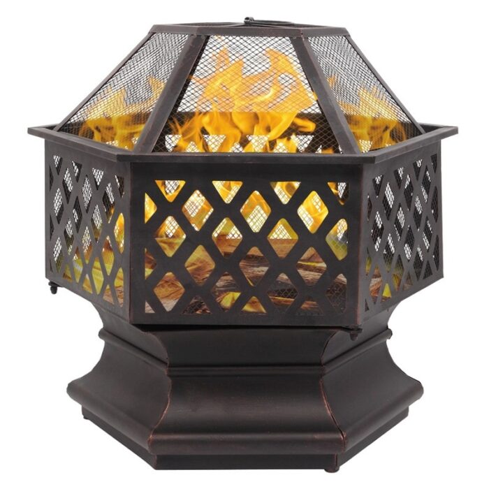 22" Hexagonal Shaped Iron Brazier Wood Burning Fire Pit - Image 2