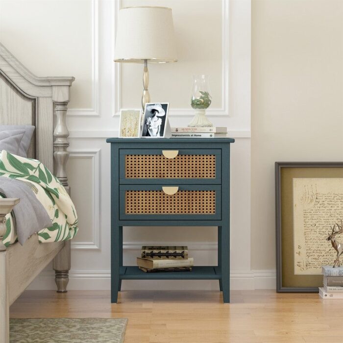 Nightstands with 2 drawers, rattan nightstands, drawers and shelves
