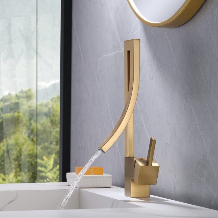 Brushed Gold Single Handle Vessel Sink Faucet