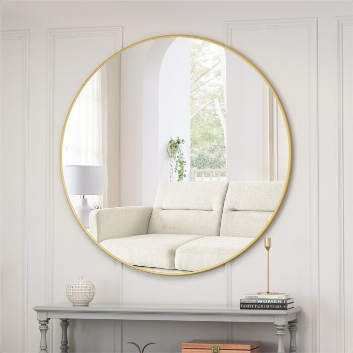 39" Wall Mounted Black Circular Mirror - Image 2