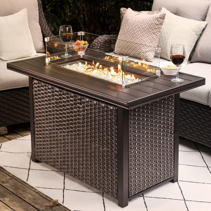 43-inch Rattan Gas Fire Pit Table