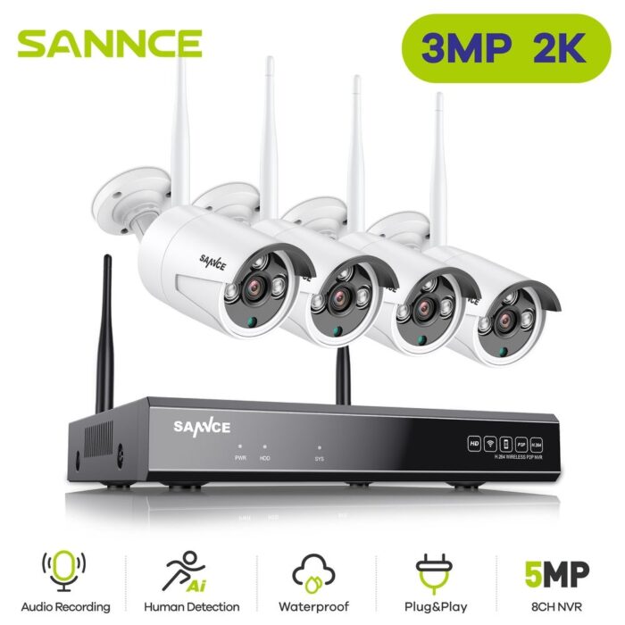 SANNCE 3MP 8CH Network Security System Wireless Transmission of Signals 4PCS 3MP Weatherproof Camera