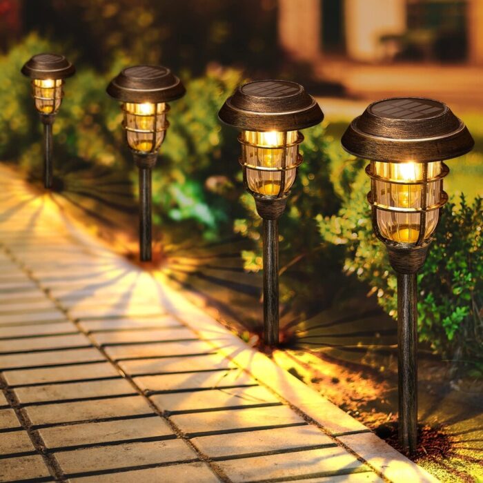 8 Pack Bright Solar Pathway Lights Outdoor Waterproof, Up to 12 Hrs Auto On/Off Solar Garden Lights Outdoor Solar Lights
