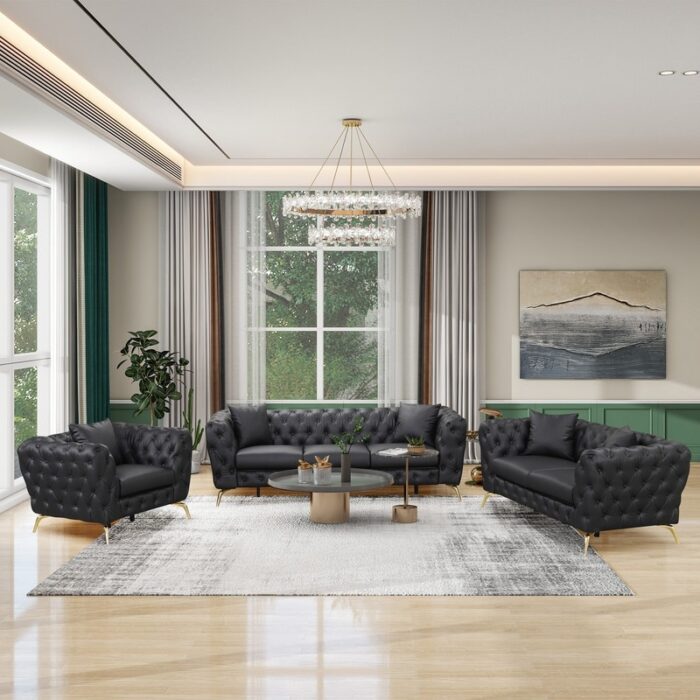 Modern PU Upholstered Sofa with Sturdy Metal Legs