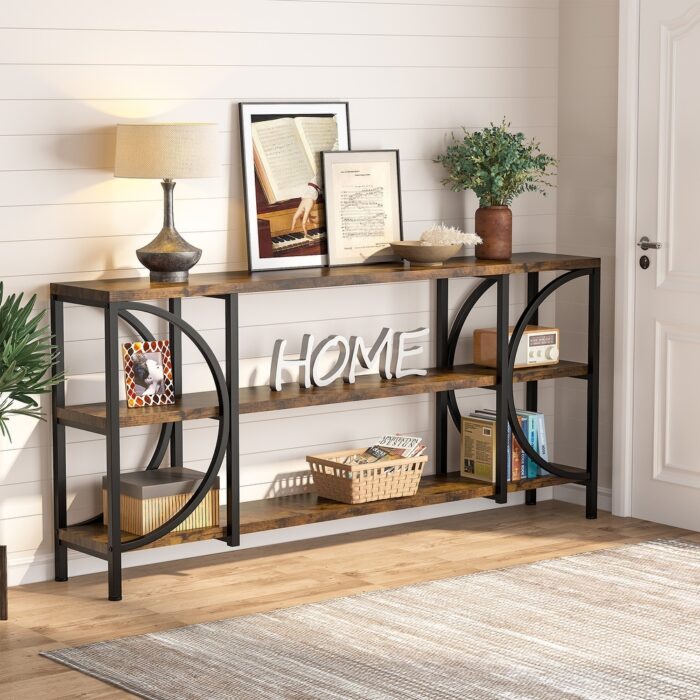 70.86 Inch Extra Long Sofa Table, 3 Tier Narrow Console Table with Storage Shelves