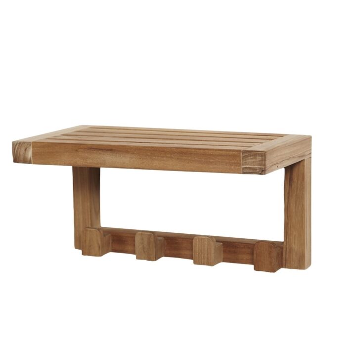 Teak Wall Shelf with 4 hooks