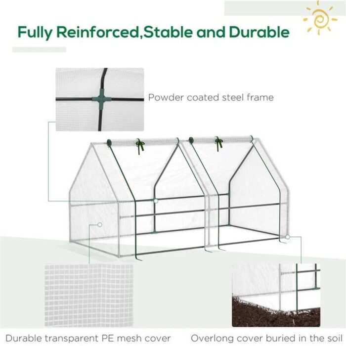 Portable Mini Greenhouse with Large Zipper Doors and Water/UV PE Cover - 6' x 3' x 3' - Image 2