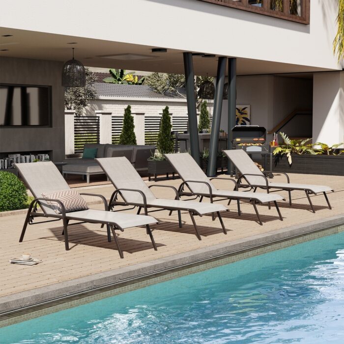 Set of 4 Lounge Chairs Outdoor Chaise Lounge with Arms and Adjustable Back - Image 2