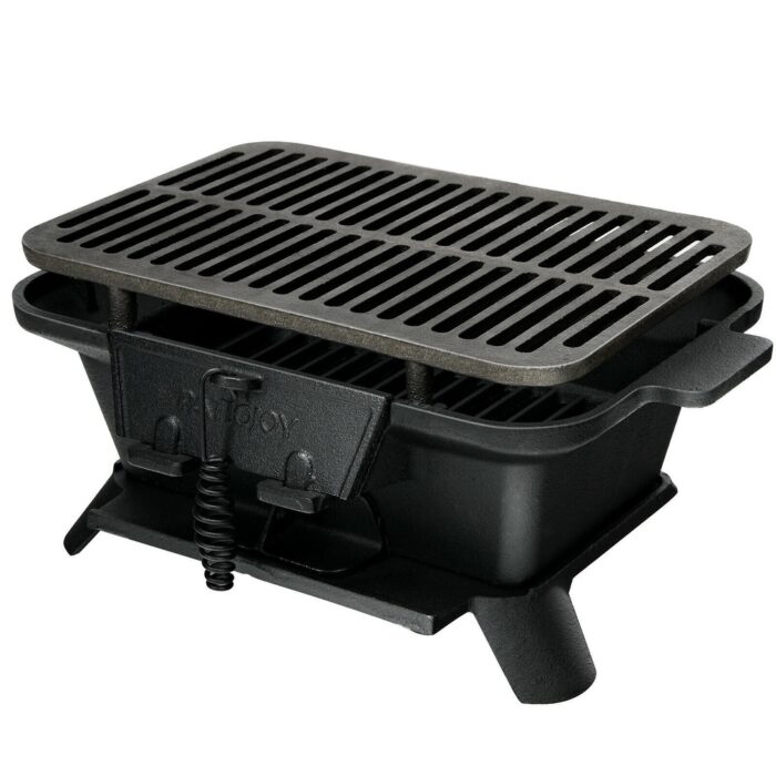 Heavy Duty Cast Iron Tabletop BBQ Grill Stove for Camping Picnic - 15.5" x 10.5" x 7" (L x W x H)