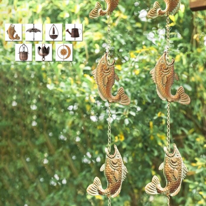 Glitzhome Set of 2 102"L Copper Rain Chains with Clip - 7 Options