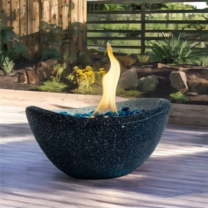 Portable Outdoor Table Top Fire Pit with Blue Glass Beads - N/A