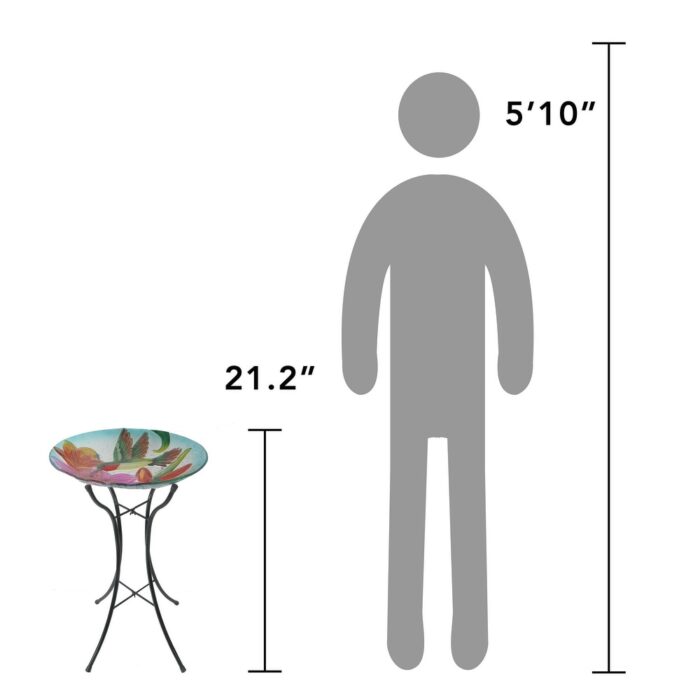 18" Outdoor Glass Flower and Hummingbird Birdbath with Stand, Multicolor - Image 2