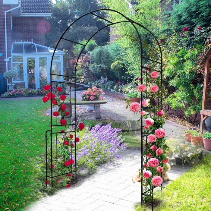 Metal Garden Arch Garden Arbor Trellis Climbing Plants Support Rose Arch Outdoor Arch Black - Image 2