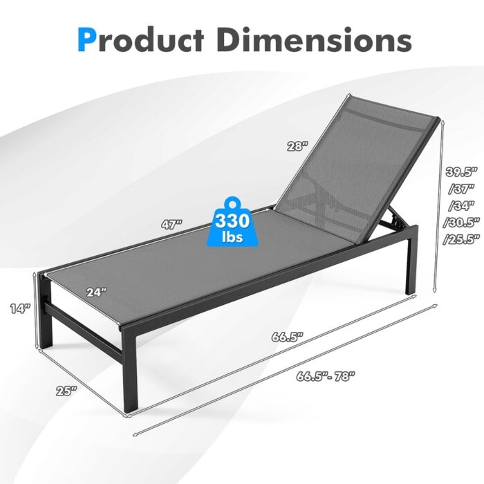 Gymax Patio Chaise Lounge Outdoor Adjustable Lounge Chair W/ - Image 2