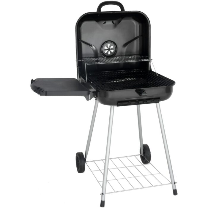 22" Square Black Charcoal Grill with Foldable Side Shelves - Image 2