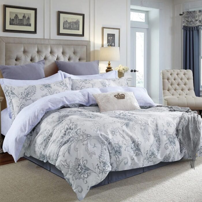 3pc Queen 100% Cotton Bedding Set Paisley Print Gray