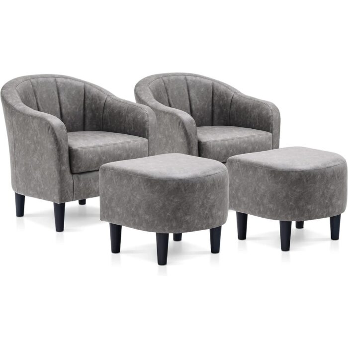 MCombo Accent Club Barrel Chair with Ottoman, Leather Armchair 4022, 2SET