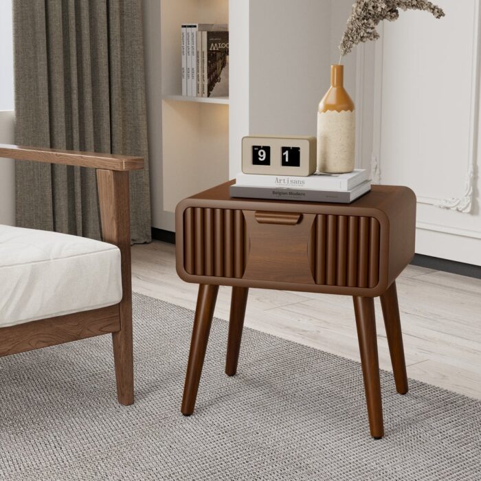 COSIEST Modern Brown Nightstand with Drawer - Image 2