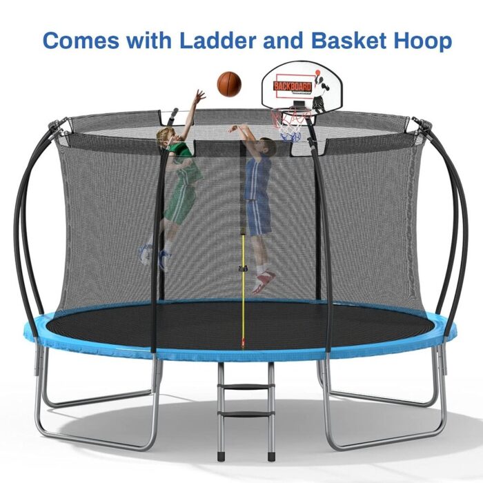 Trampoline 12 FT with Basketball Hoop ASTM Approved - Black Blue - Image 2