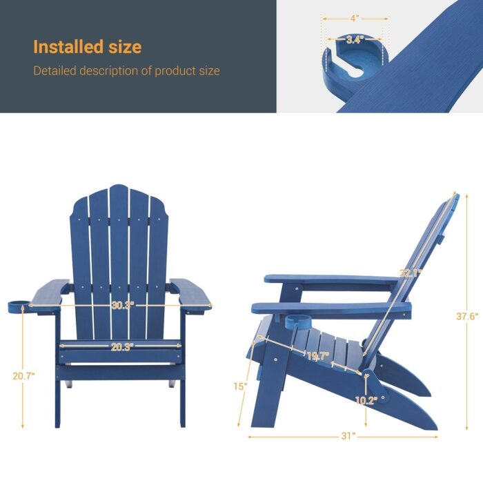LIVOOSUN Outdoor Folding Adirondack Chair w/Cup Holder Set of 2 - Image 2