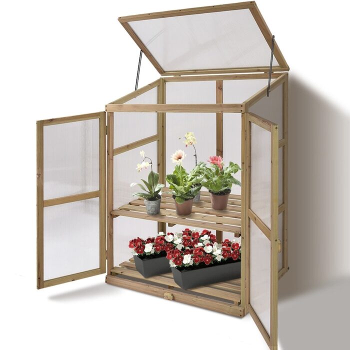 Costway Garden Portable Wooden GreenHouse Cold Frame Raised Plants - Image 2