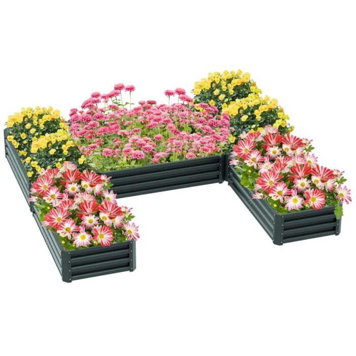 Outsunny 8 x 8' Raised Garden Bed Set, 5 Large Steel Flower Planters for Outdoor Plants, Easy Assembly - Image 2