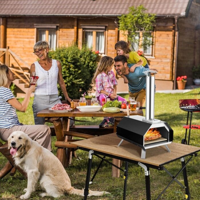 Outdoor Pizza Oven with Pizza Stone and Foldable Legs for Camping-Black - 20" x 15" x 32.5" (L x W x H) - Image 2
