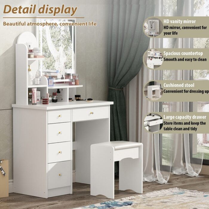 31.5" Wide Makeup Vanity With Stool and Touching Light Mirror - 31.5"W