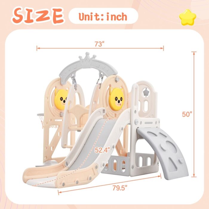 Toddler Slide and Swing Set 5 in 1, Kids Playground Climber Slide Playset with Basketball Hoop for Babies Indoor & Outdoor - Image 2