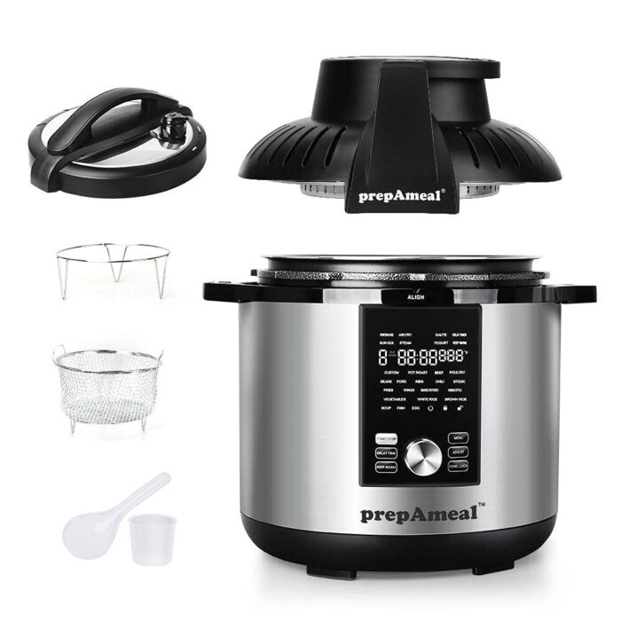 8Qt Pressure Cooker & Air Fryer Combo with 2 Different Lid, Cooking Modes, LCD Display, 27 Presets Programs & 8 Program Storage