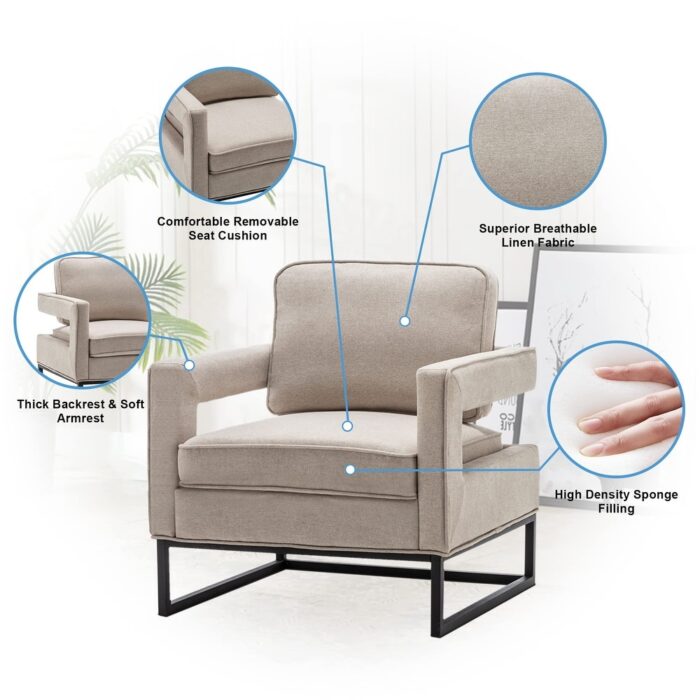 Modern Arm Accent Chair, Mid Century Living Room Chair Upholstered Lounge Chair - Image 2