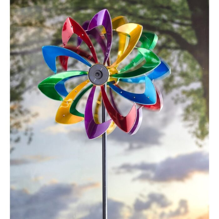 75" LED Solar Flower Wind Spinner