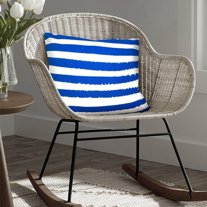 20 x 20 Modern Square Cotton Accent Throw Pillow, Screen Printed Stripes Pattern, Blue, White - Image 2