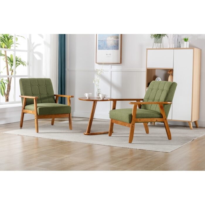 Accent Chairs Set of 2 with Side Table, Modern Lounge Chairs and Solid Wood Armrests for Living Room - Image 2