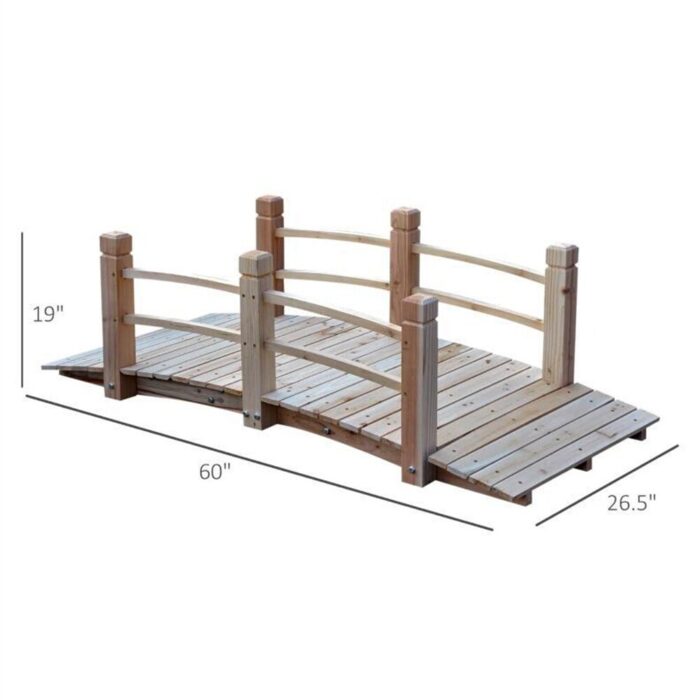 5 ft Wooden Garden Bridge Arc Stained Finish Footbridge with Railings - Image 2