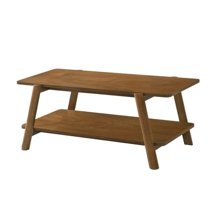 Roundhill Furniture Metz Mid-Century Modern Wood Shelf Coffee Table, Walnut Finish - Image 2